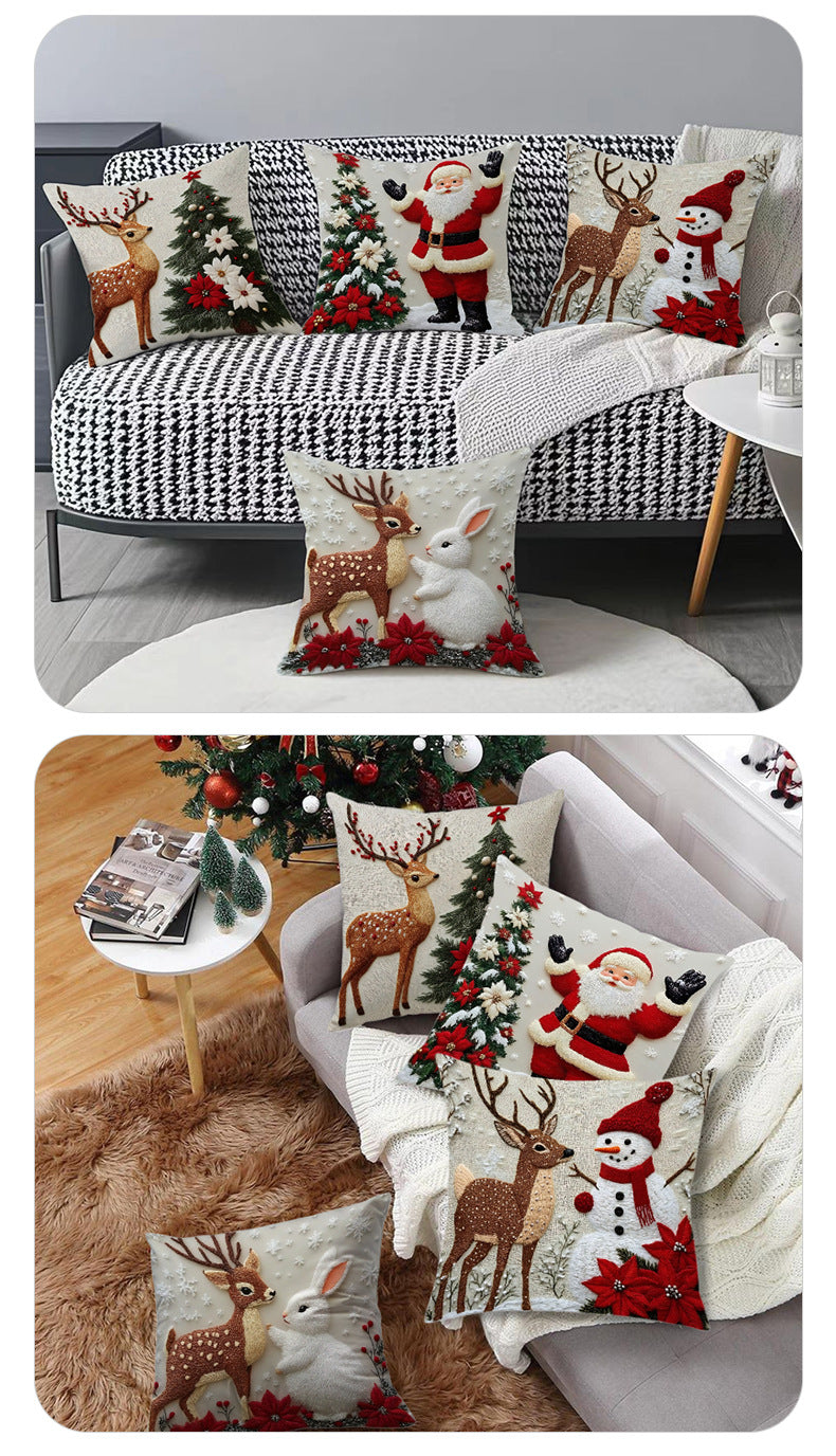 Christmas throw pillow set, festive elk and rabbit decoration for sofa, creating an atmosphere of decoration with short plush pillows