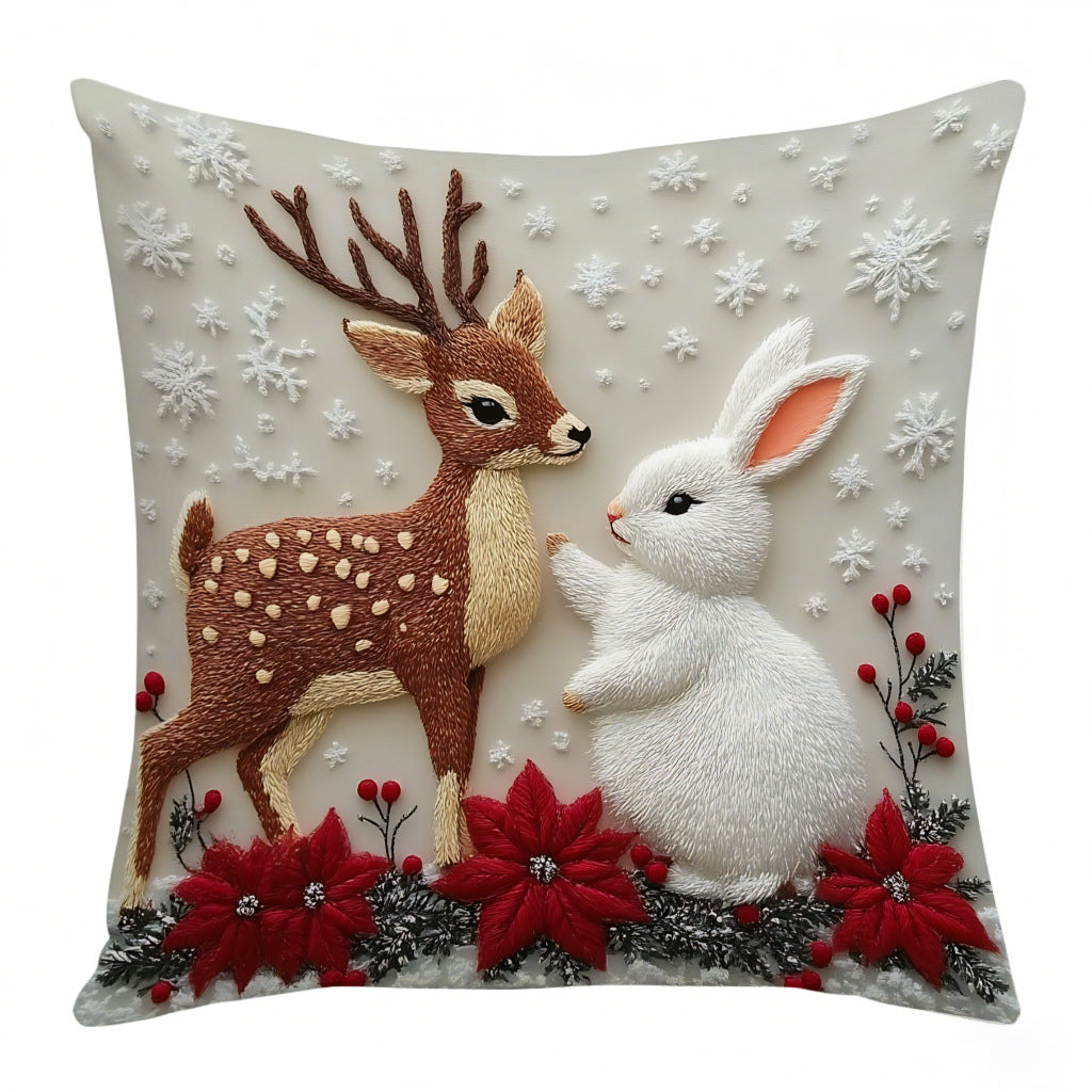 Christmas throw pillow set, festive elk and rabbit decoration for sofa, creating an atmosphere of decoration with short plush pillows