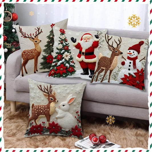 Christmas throw pillow set, festive elk and rabbit decoration for sofa, creating an atmosphere of decoration with short plush pillows