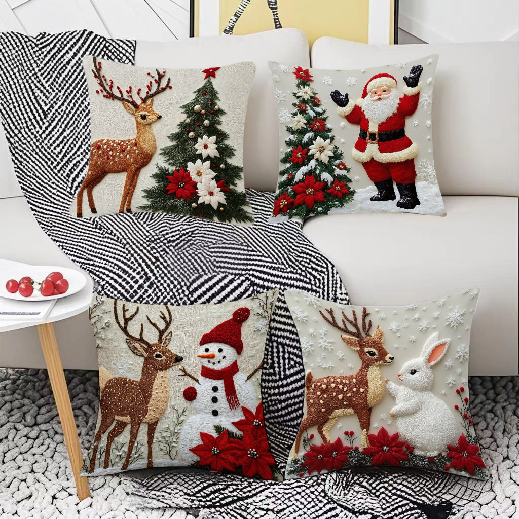 Christmas throw pillow set, festive elk and rabbit decoration for sofa, creating an atmosphere of decoration with short plush pillows