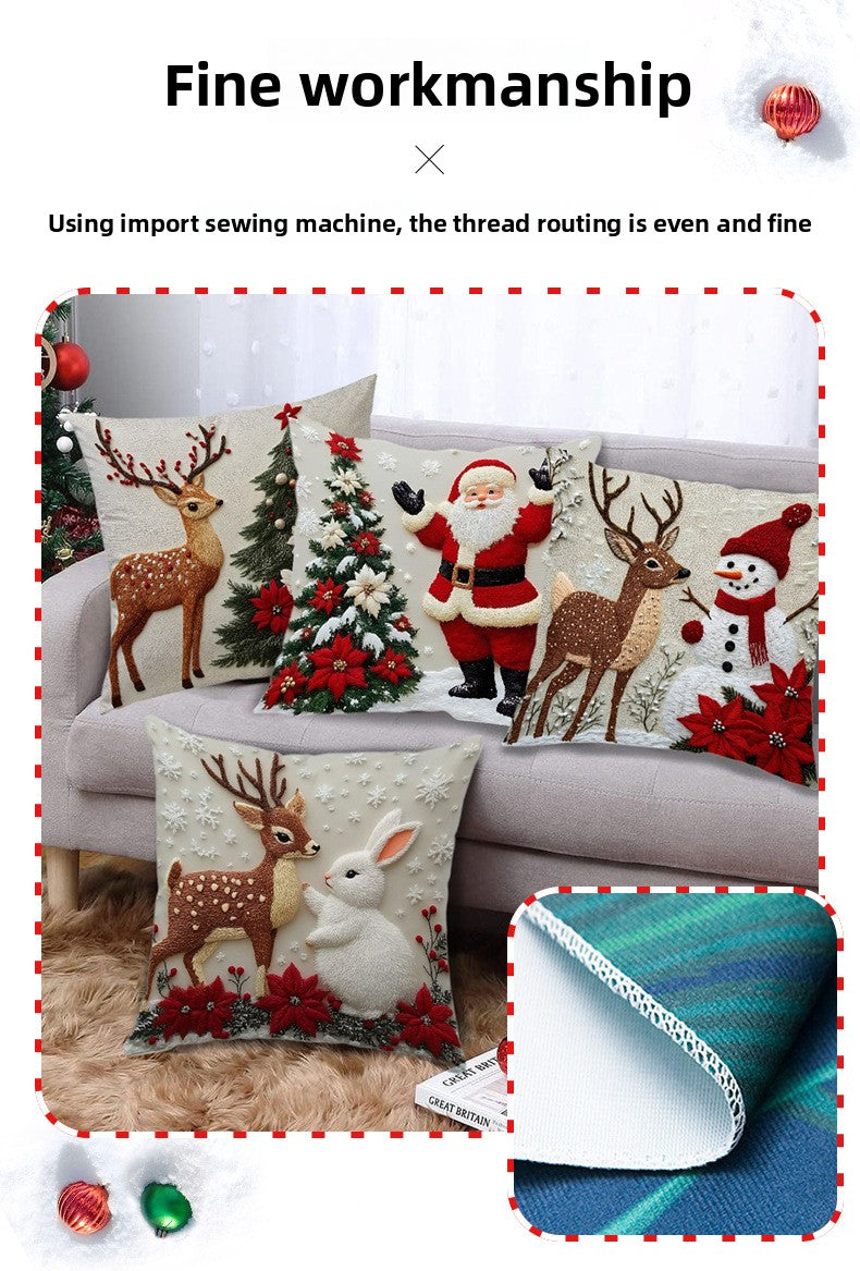 Christmas throw pillow set, festive elk and rabbit decoration for sofa, creating an atmosphere of decoration with short plush pillows