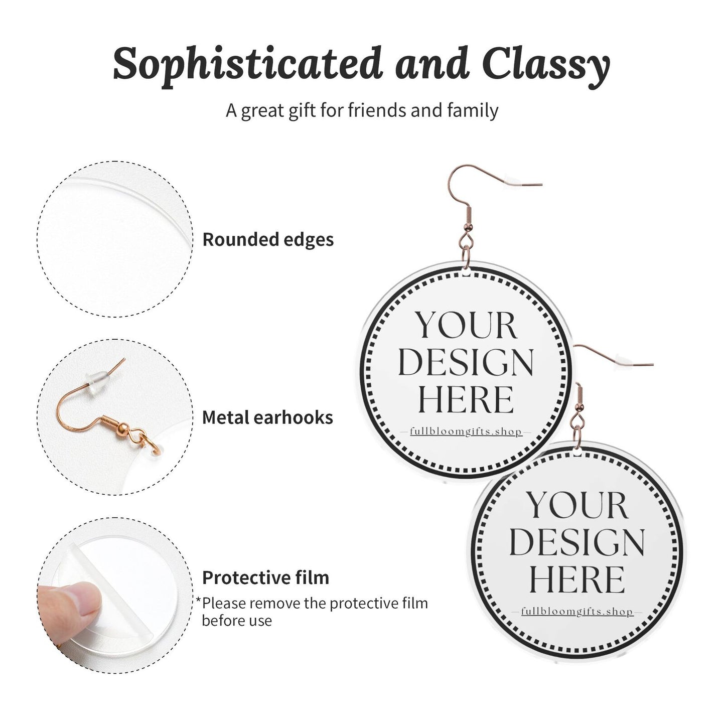 Custom Printed Acrylic Earrings (3 Metal Colors: Gold, KC Gold, Silver)