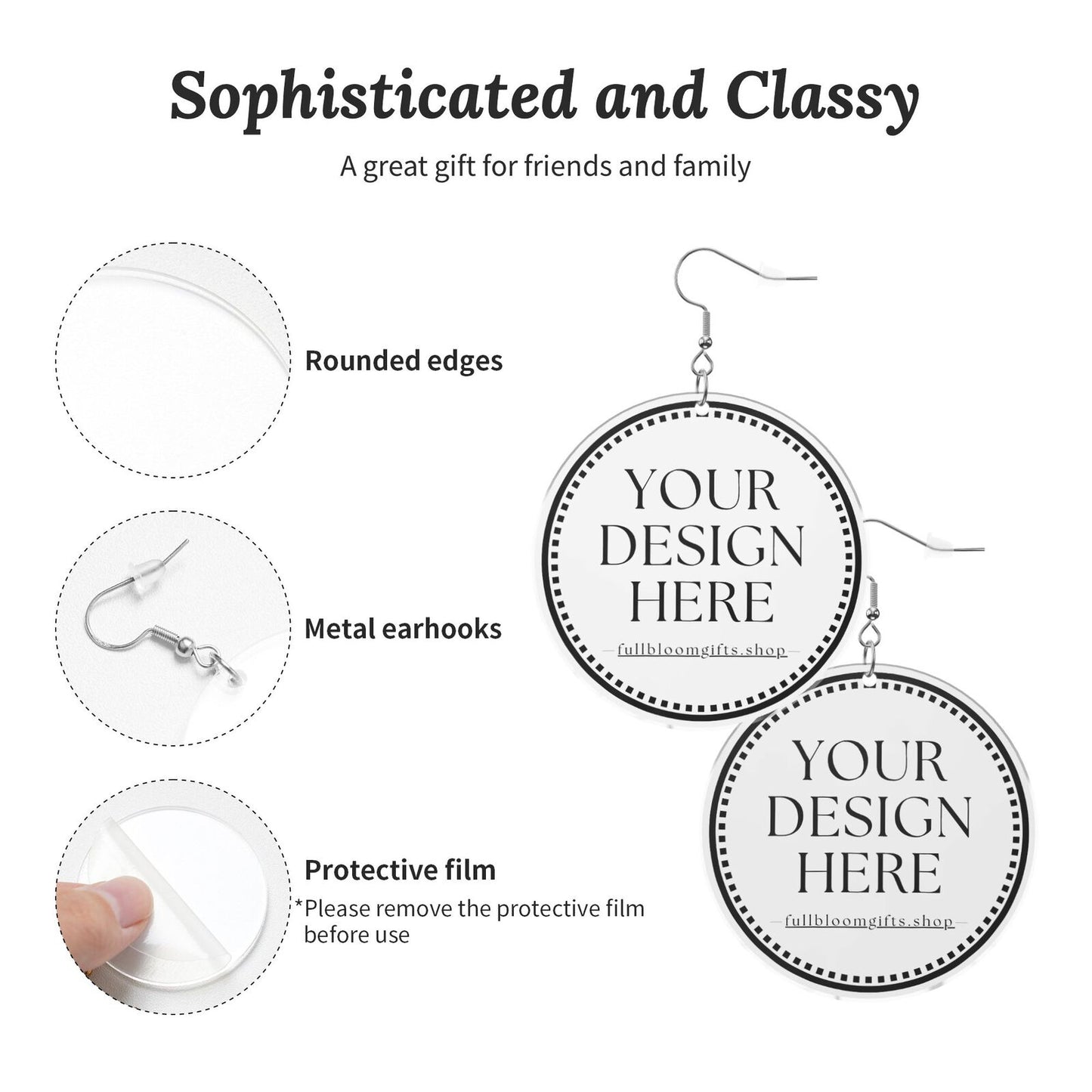 Custom Printed Acrylic Earrings (3 Metal Colors: Gold, KC Gold, Silver)