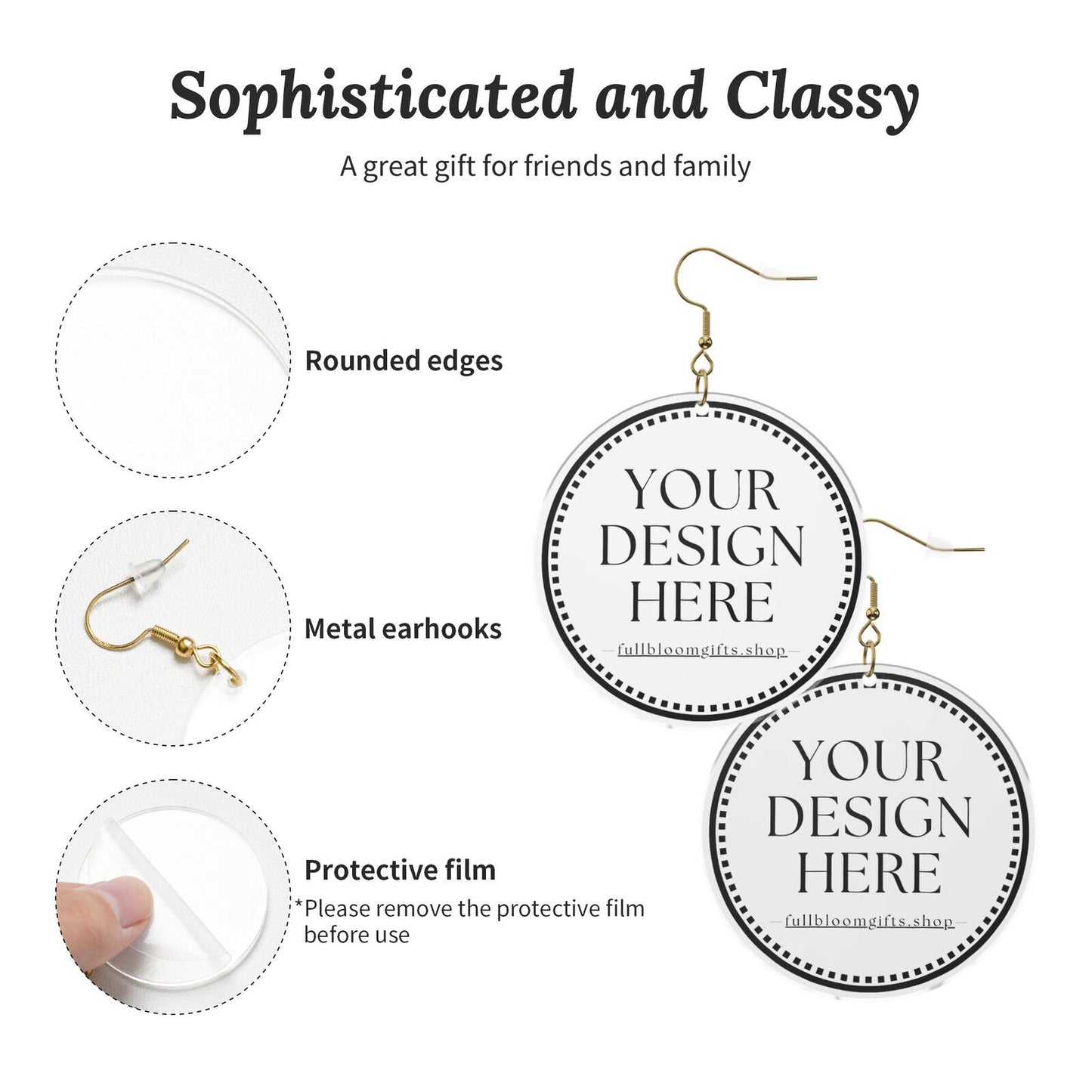 Custom Printed Acrylic Earrings (3 Metal Colors: Gold, KC Gold, Silver)