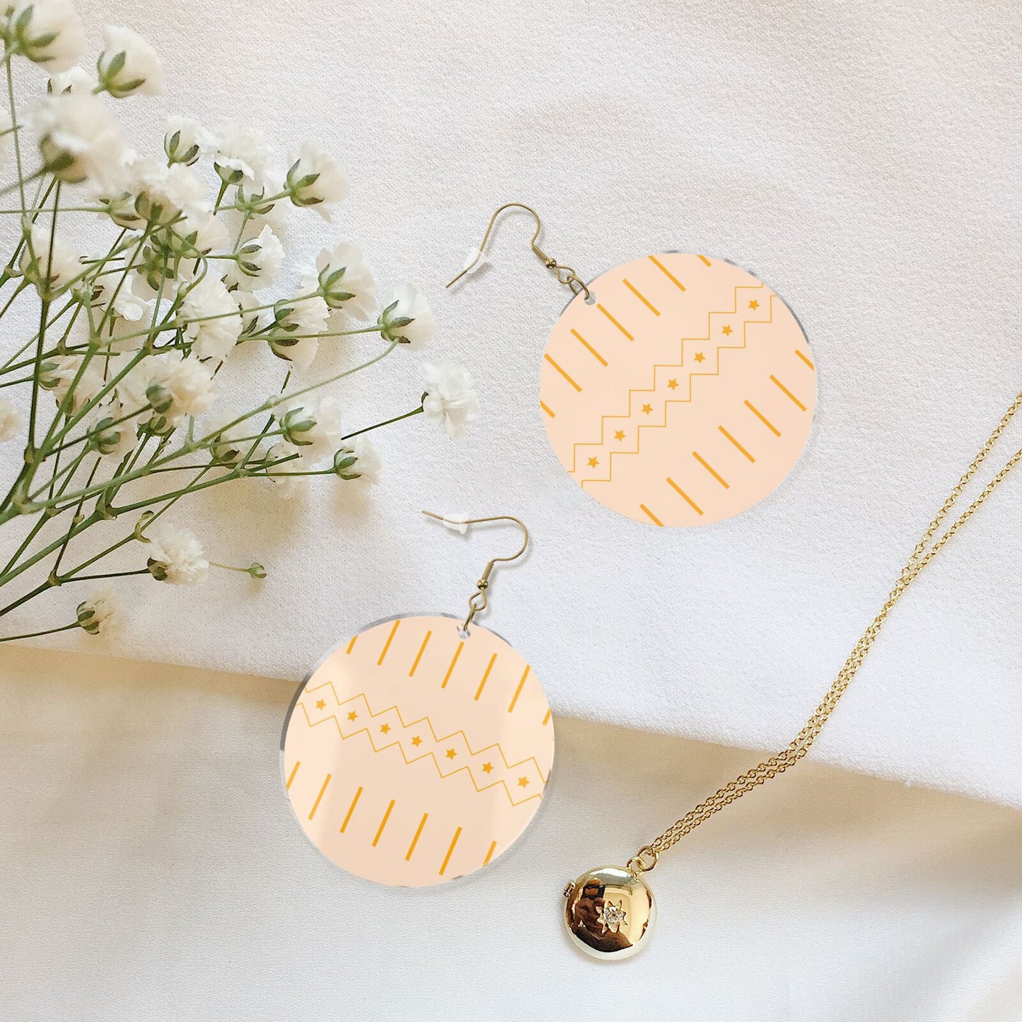 Personalized customizable earrings (Yellow Star Geometry), no MOQ