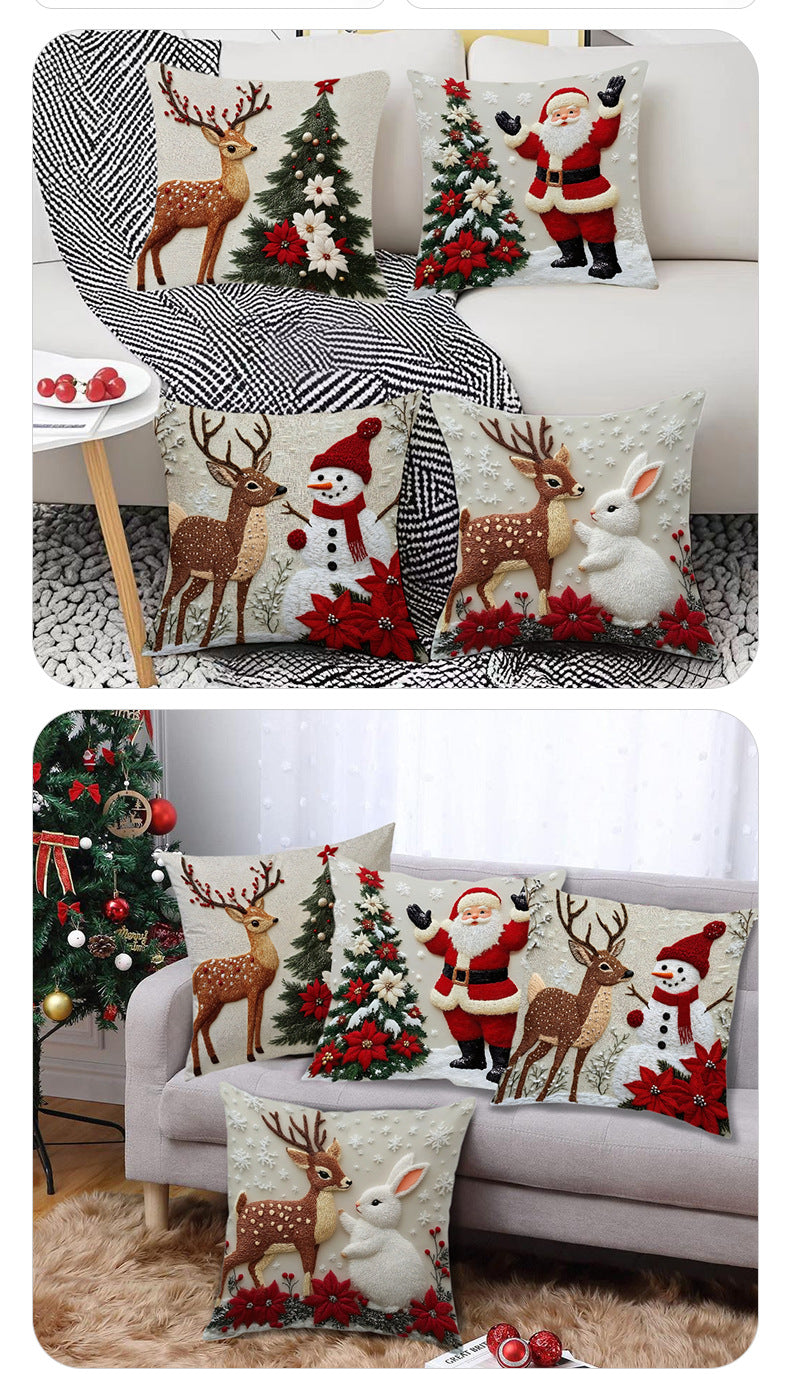 Christmas throw pillow set, festive elk and rabbit decoration for sofa, creating an atmosphere of decoration with short plush pillows