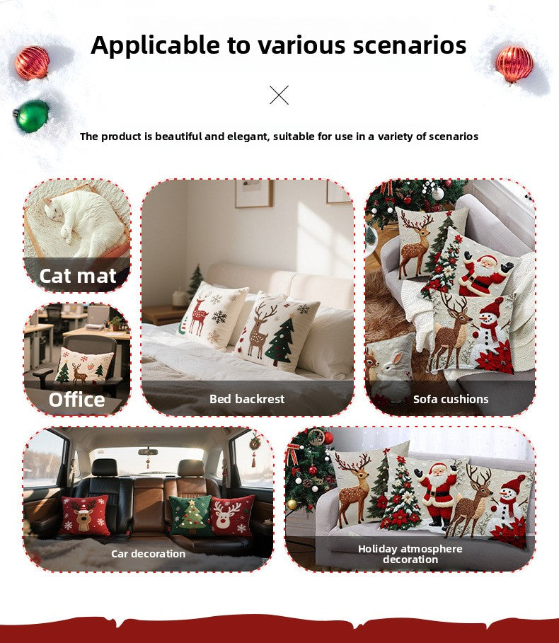 Christmas throw pillow set, festive elk and rabbit decoration for sofa, creating an atmosphere of decoration with short plush pillows