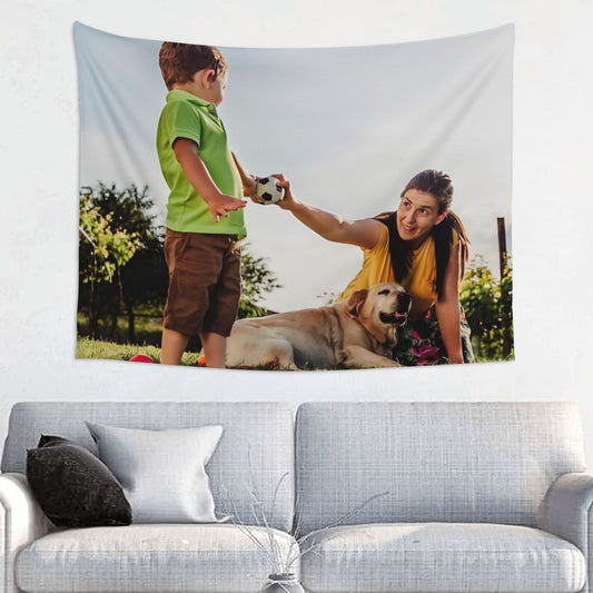 Custom Photo Wall Tapestry - Cozy Family & Pet Room Decor