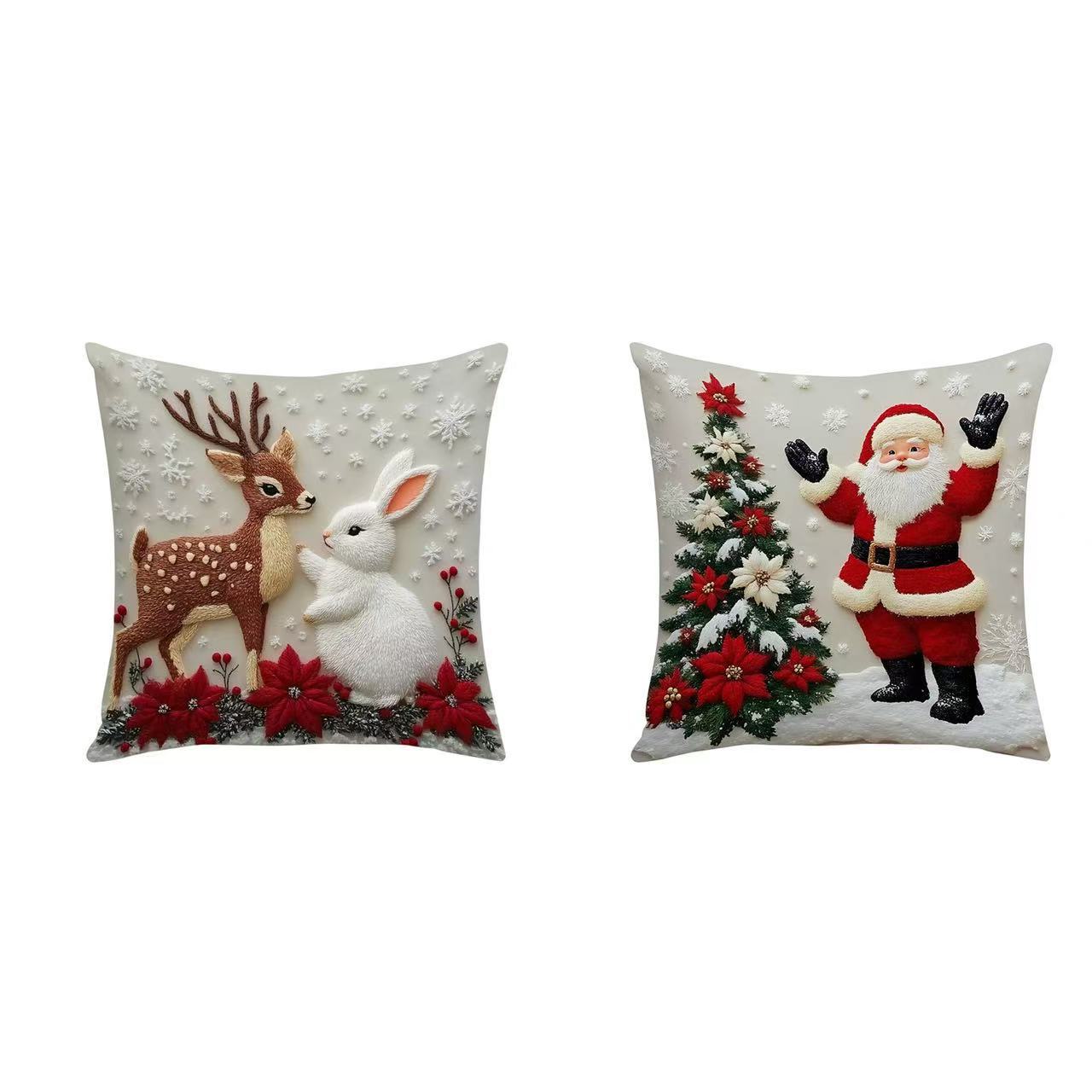Christmas throw pillow set, festive elk and rabbit decoration for sofa, creating an atmosphere of decoration with short plush pillows