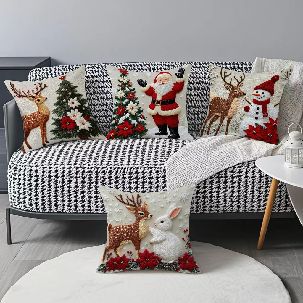 Christmas throw pillow set, festive elk and rabbit decoration for sofa, creating an atmosphere of decoration with short plush pillows