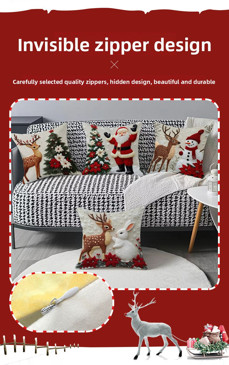 Christmas throw pillow set, festive elk and rabbit decoration for sofa, creating an atmosphere of decoration with short plush pillows