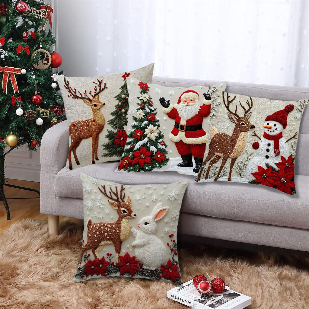 Christmas throw pillow set, festive elk and rabbit decoration for sofa, creating an atmosphere of decoration with short plush pillows