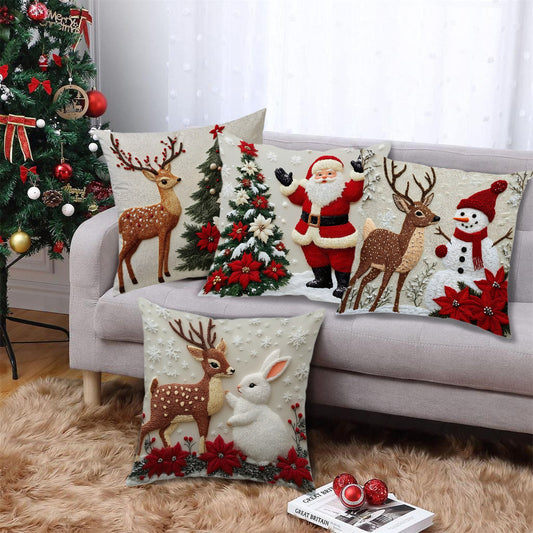 Christmas throw pillow set, festive elk and rabbit decoration for sofa, creating an atmosphere of decoration with short plush pillows